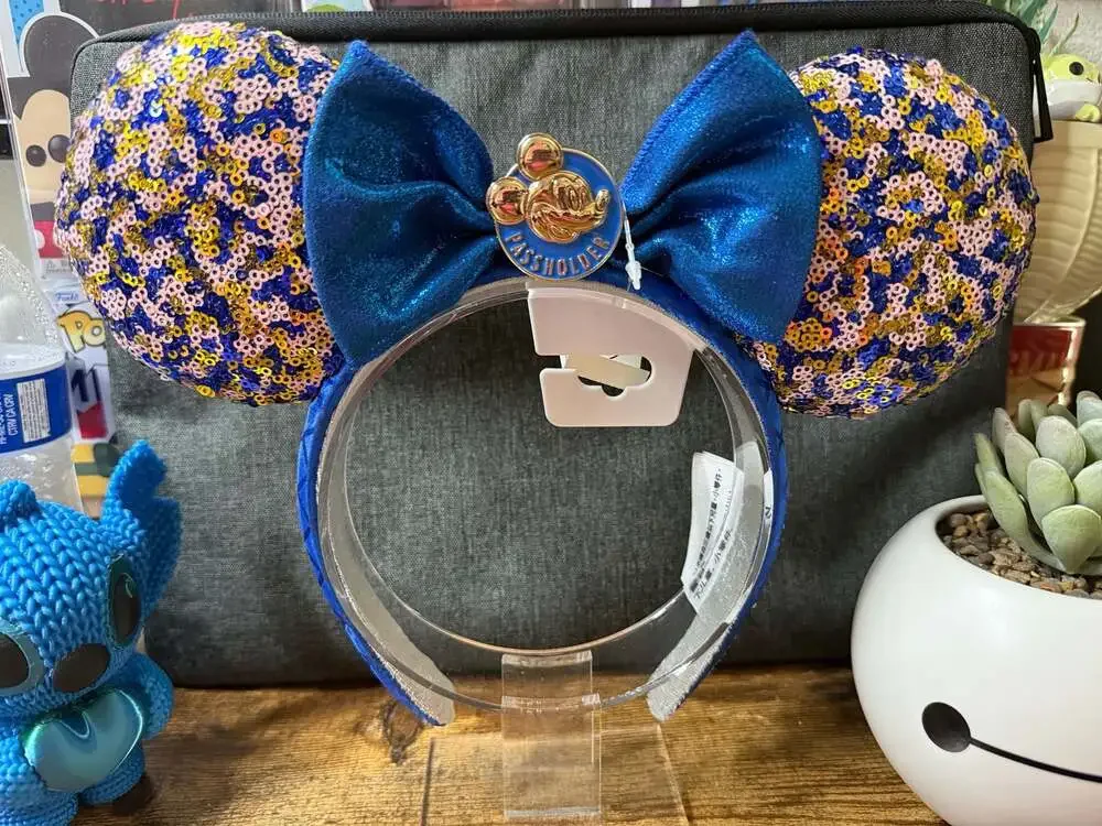 NWT Disney Parks Annual Passholder Exclusive Ear Headband Blue Sequin WDW